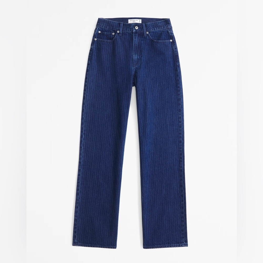 Abercrombie & Fitch The Loose High Rise Relaxed Pinstripe Blue Jeans size 32 - Picture 3 of 15